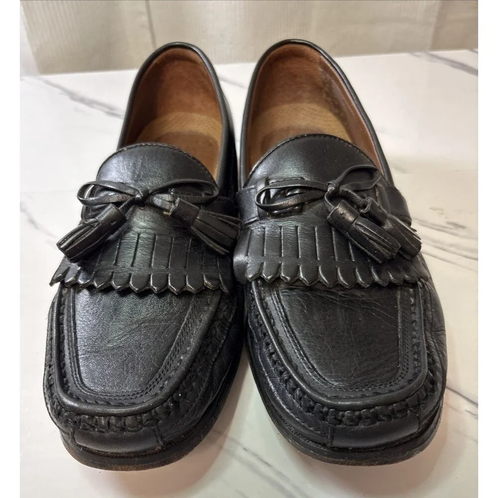 Johnston & Murphy Shoes Mens Size 10 Black Tassel Loafer Leather Dress Slip On
